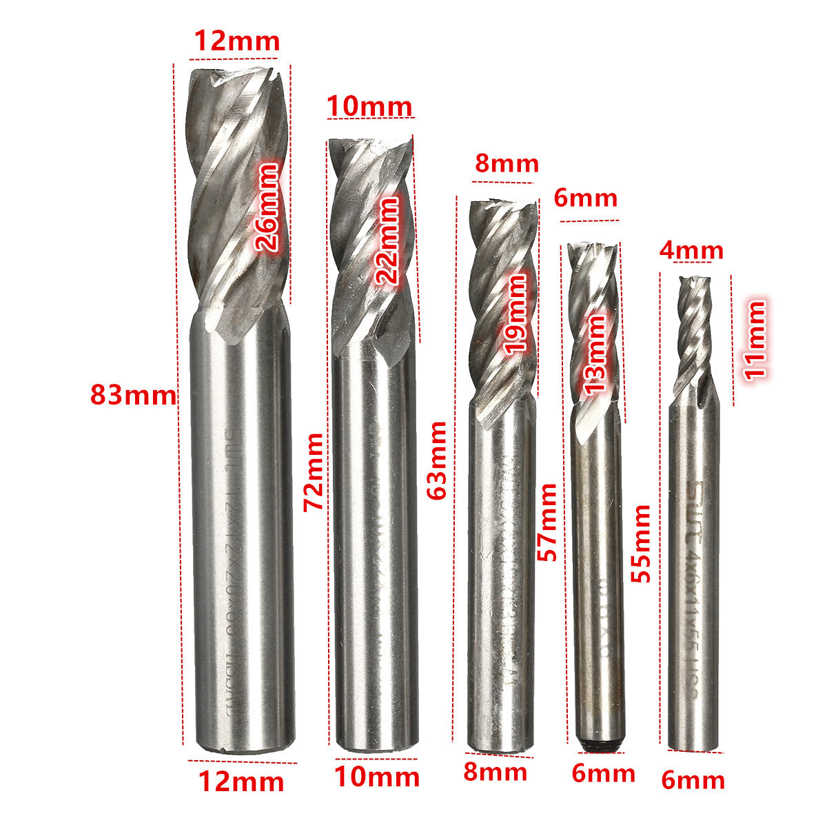 Straight Shank 4 Flutes End Mill Cutter Set for CNC Milling Machine Tool Bit