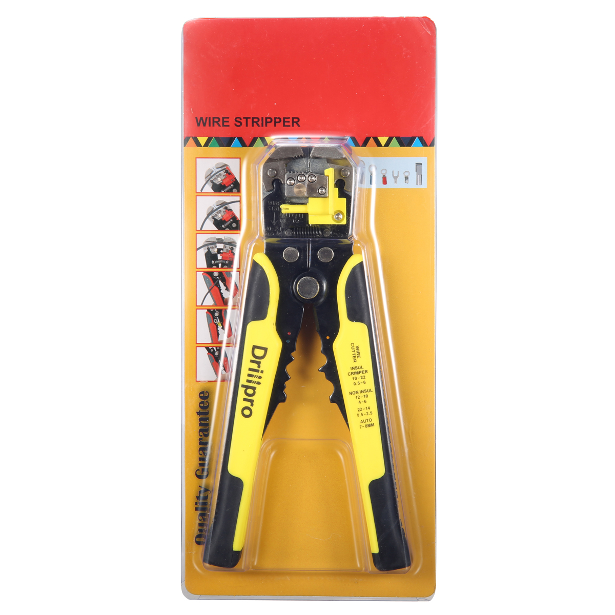 Drillpro Wire Stripping Tool Self-adjusting cable stripper for Industry 10-24 AWG Stranded Wire Cutting