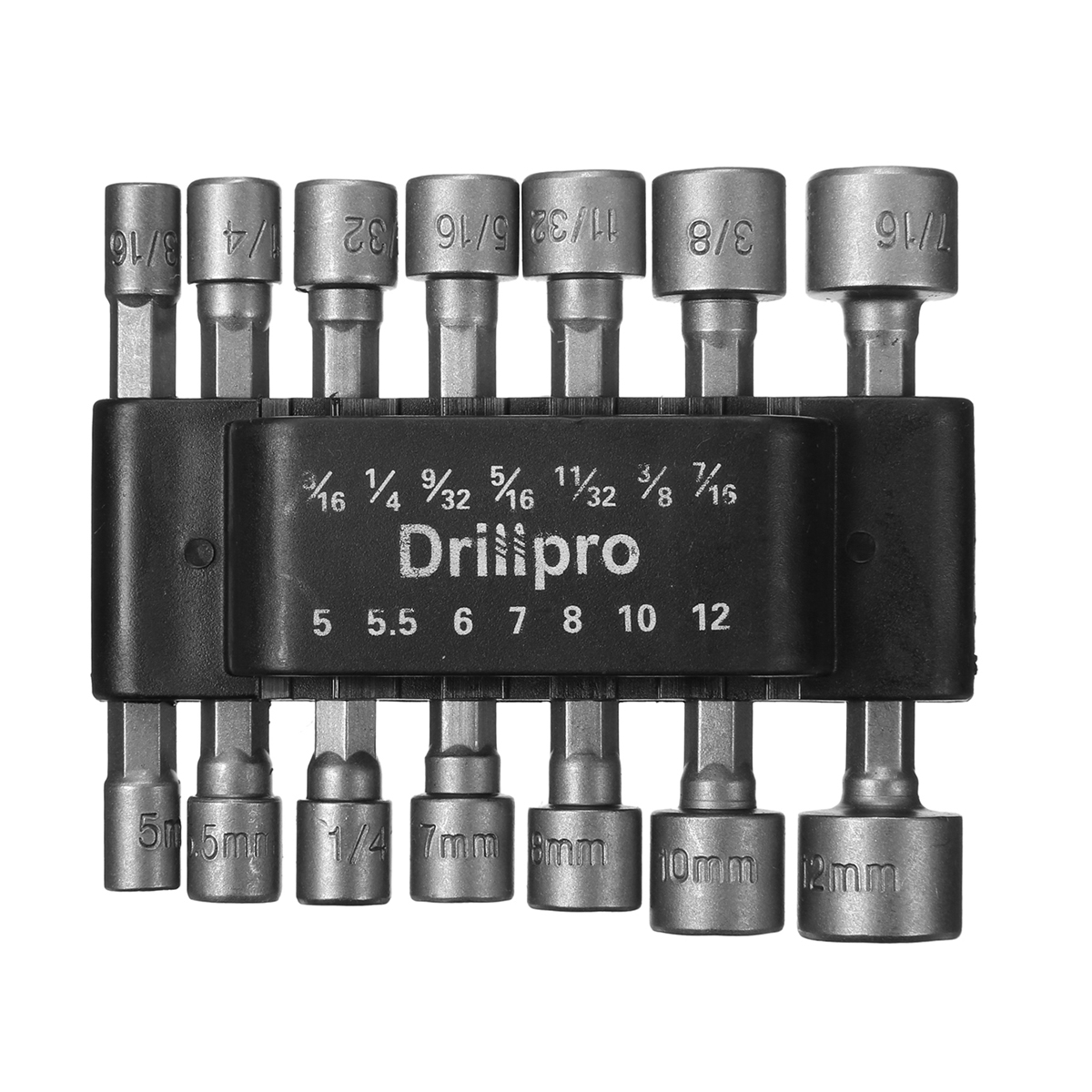 Drillpro 14Pc Power Nut Driver Drill Bit Set SAE Metric Socket Wrench Screw 1/4'Hex Shank