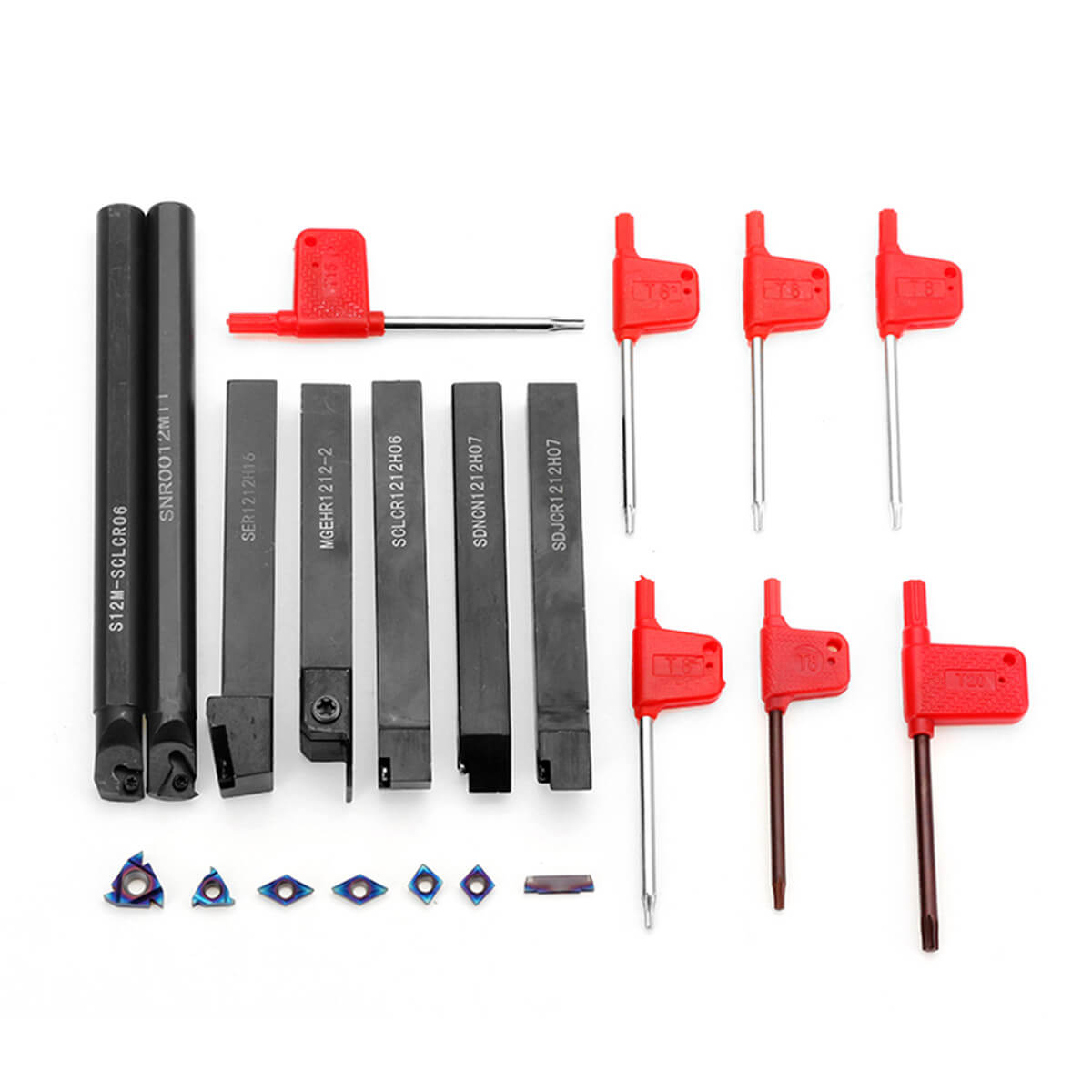 Drillpro 7Pcs 12mm shank Lathe Turning Tool Holder Boring Bar With DCMT CCMT Carbide Insert