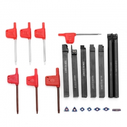 WEI-LUONG Tools 7pcs 10mm Shank Lathe Turning Tool Holder Boring Bar with 7pcs VP15TF Carbide Inserts Metal Lathes Drill Bit 