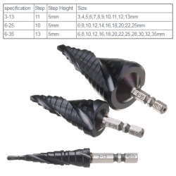 Drillpro 3-13/6-25/6-35MM HRC89 M35 Cobalt Step Drill Bit TiAlN Coated 1/4 Inch Hex Shank