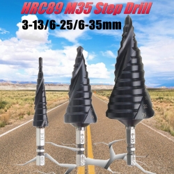 Drillpro 3-13/6-25/6-35MM HRC89 M35 Cobalt Step Drill Bit TiAlN Coated 1/4 Inch Hex Shank